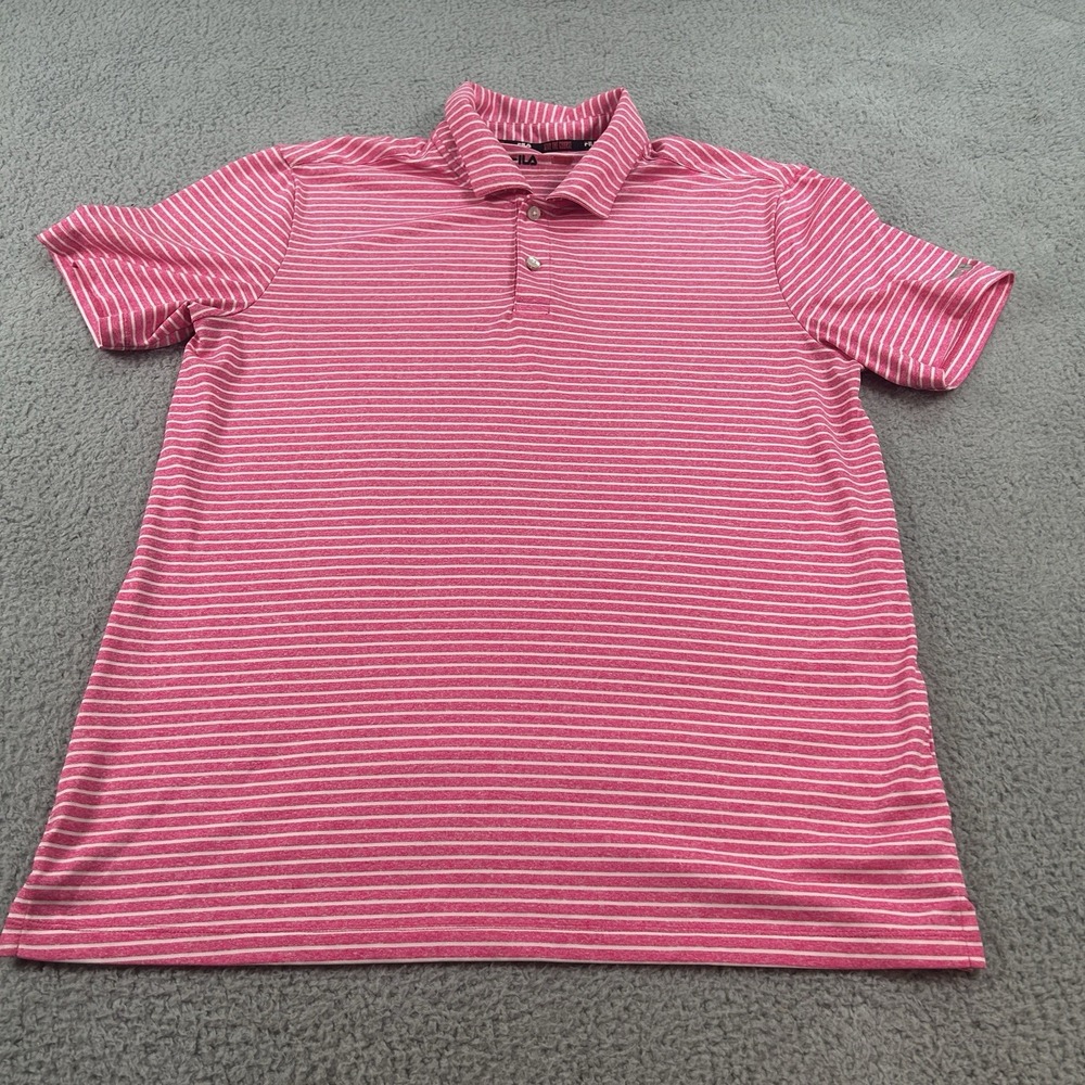 Fila Polo Shirt  Men's Medium  40x27 Pink White Stay The Course Sports‎